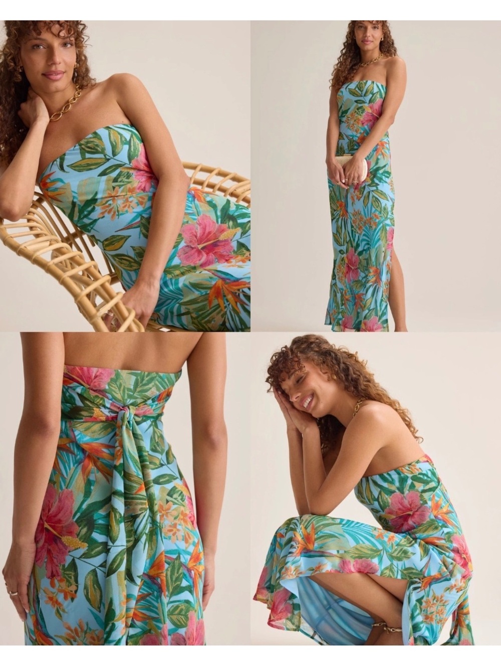 NWT Altar’d State Strapless Tropical Floral Maxi Dress with Back Tie